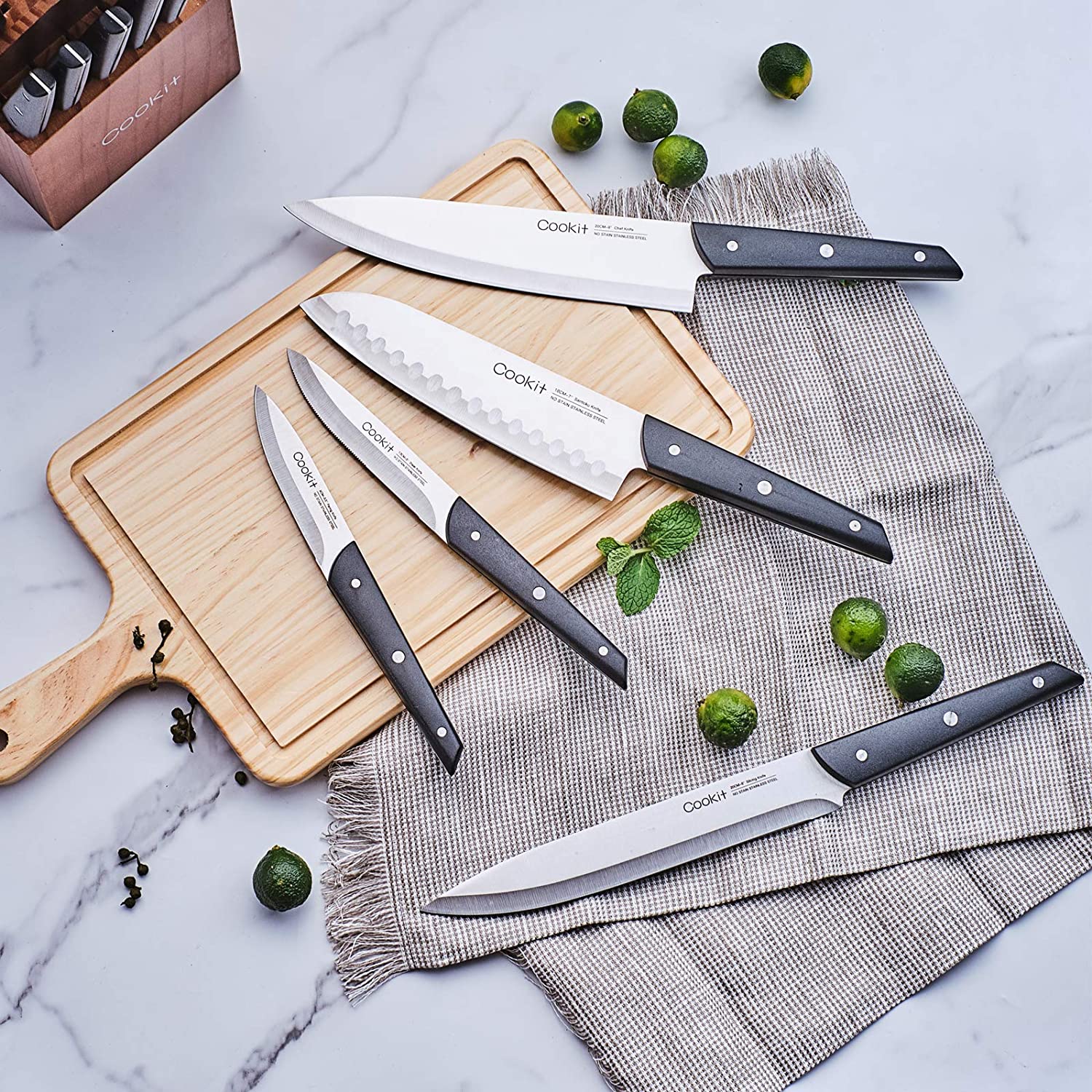 15-Pieces Set: Cookit Germany Stainless Steel Knife Block Set and Serrated Steak Knives Tumblr Online