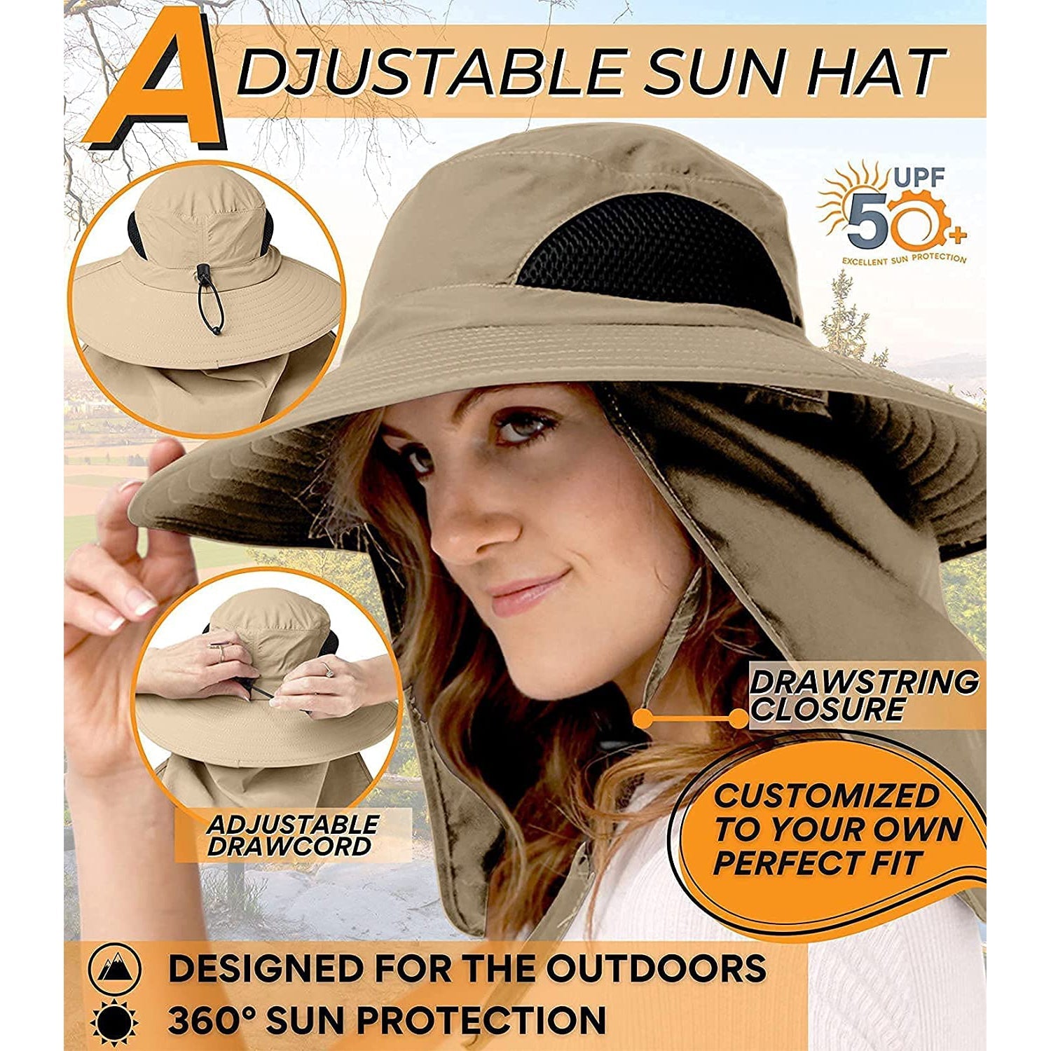 50+ Sun Protection Cap Wide Brim Fishing Hat with Face & Neck Flap Free Shipping Online