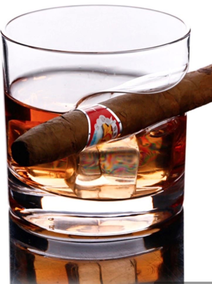 3-Piece Set: Cigar-Holding Whiskey Glasses with Cigar Cutter Cheap Perfect