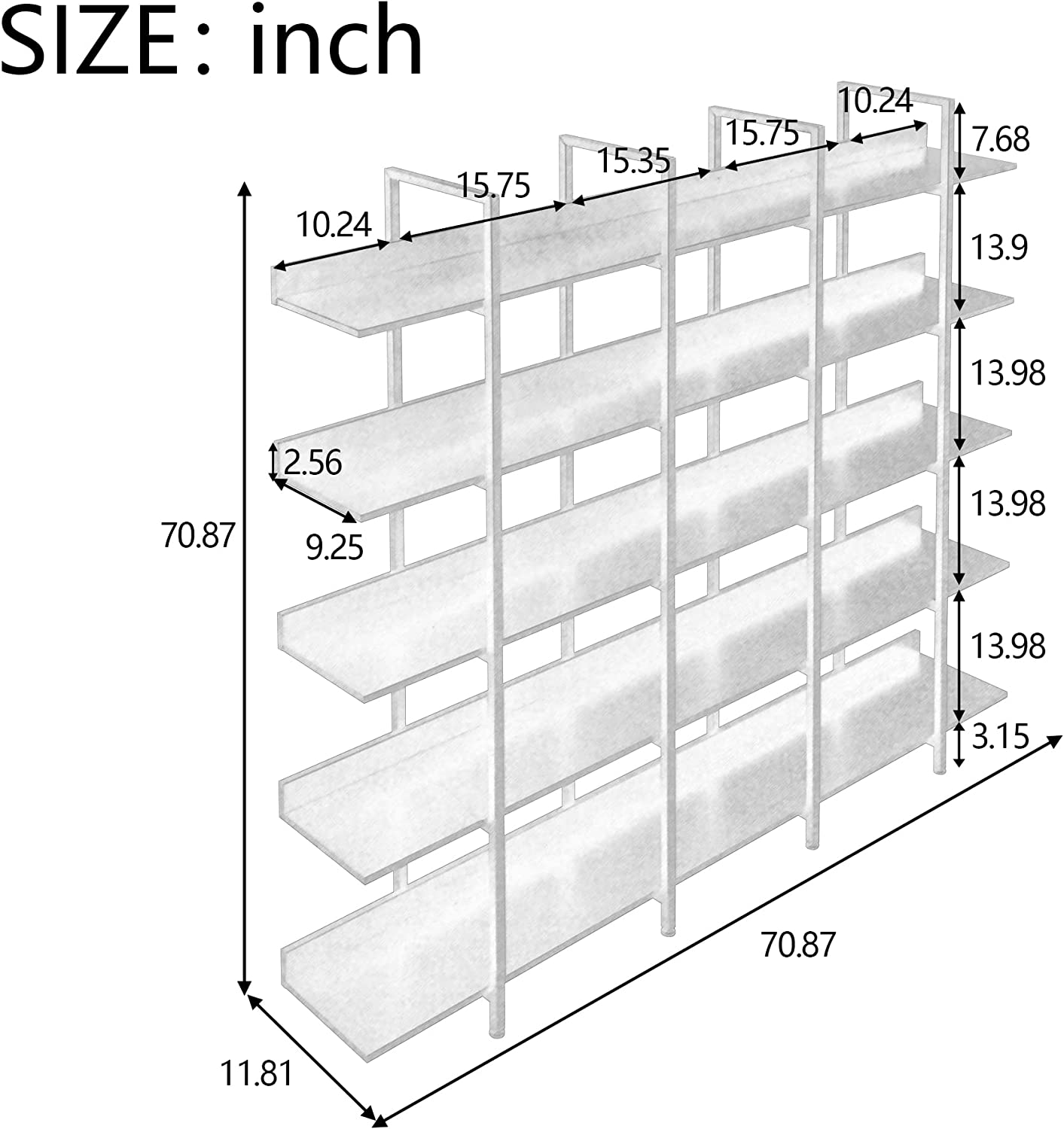 5-Tier Bookcase Tall Bookshelf, Storage Shelf with Metal Frame Discount For Cheap