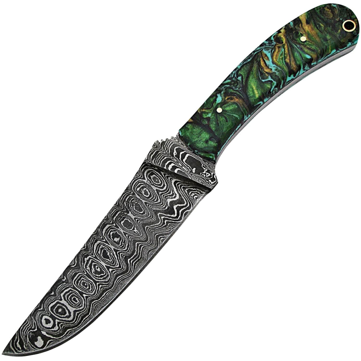 White Deer Large Executive Damascus Knife, 5.4 Blade, Green Resin Handle, Sheath WDM-2374 Free Shipping Clearance Store