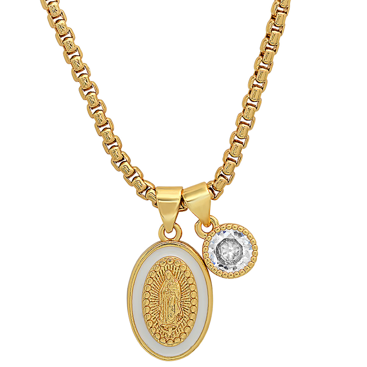 Ladies 18k Gold Plated Brass Our Lady of Guadalupe and Simulated Diamond Pendant Charms Free Shipping Geniue Stockist