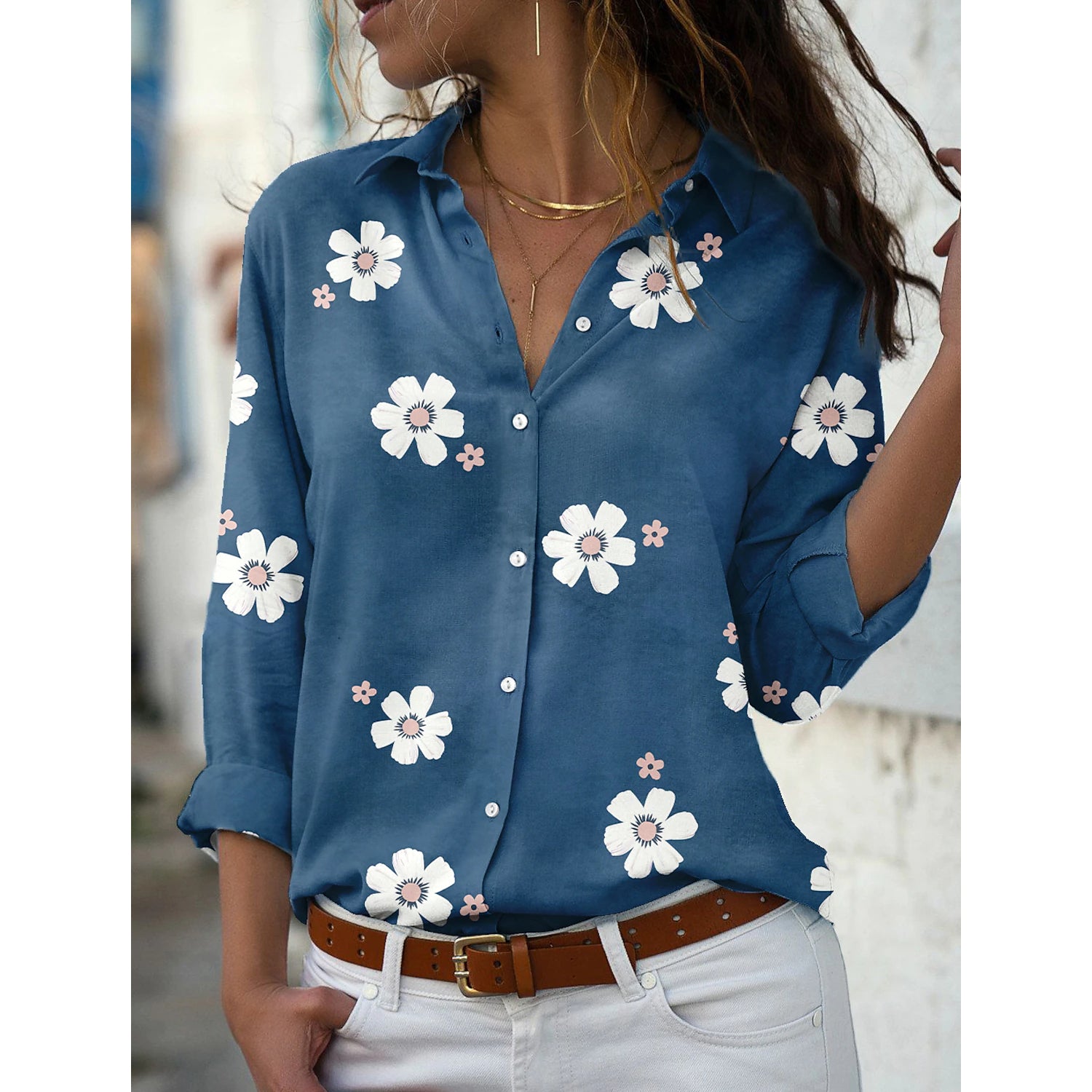 Women's Floral Button Themed Shirt Top Sale Cost