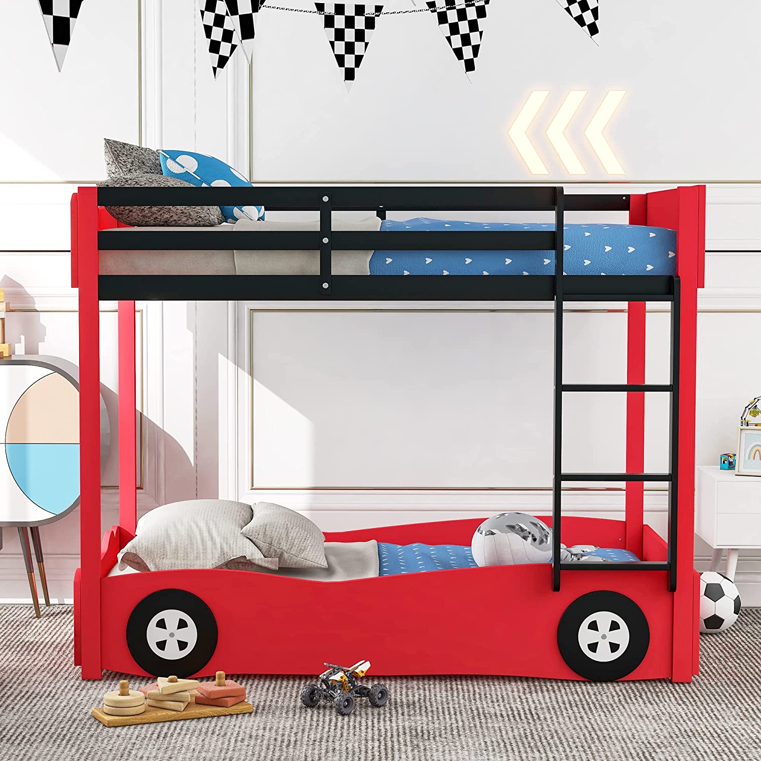 Twin Size Car-Shaped Bunk Bed with Wheels Sale Fashion