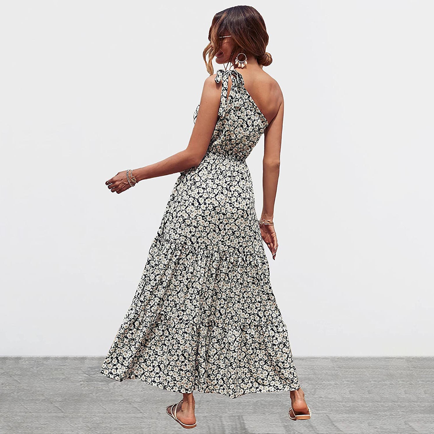 Women's Summer Floral One Shoulder Ruffled Hem Maxi Dresses Marketable Sale Online