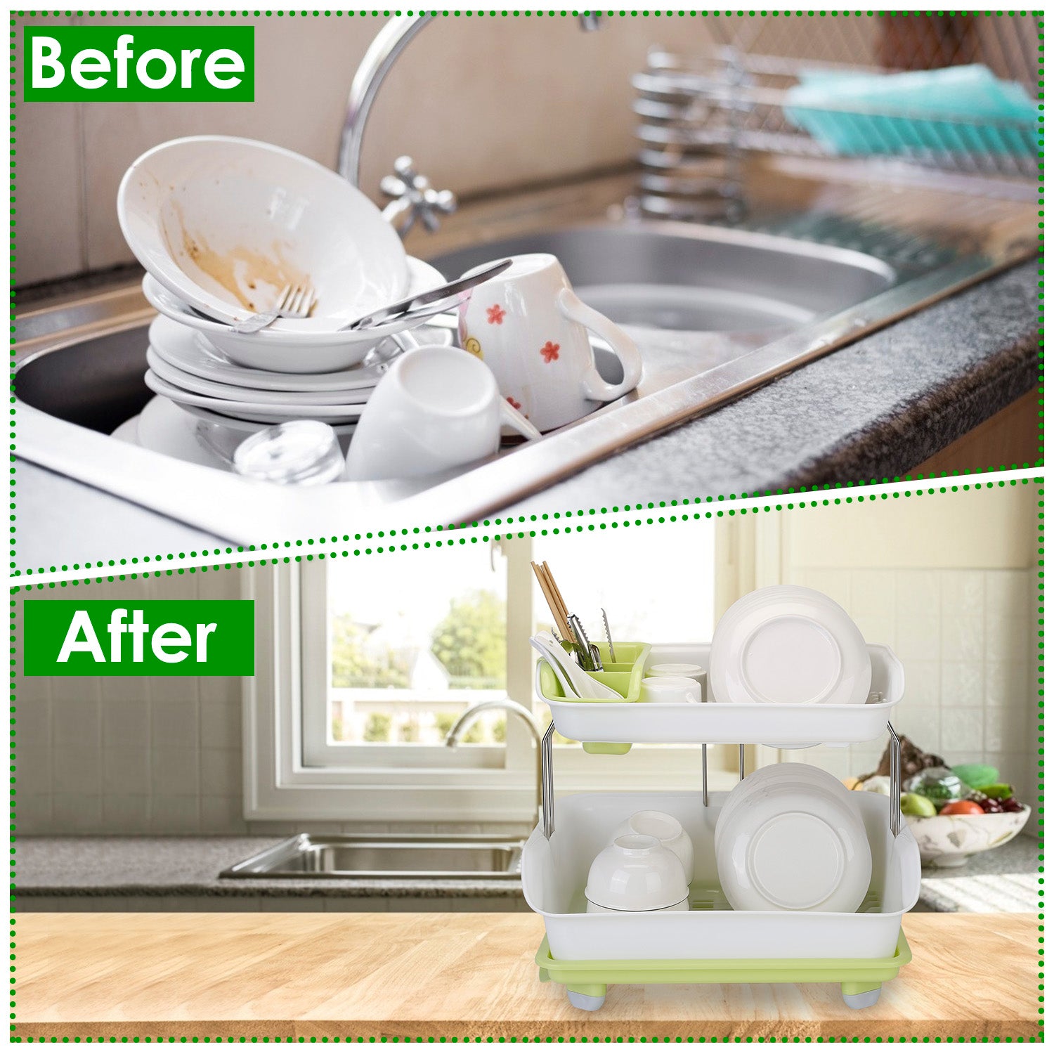 2-Tier Dish Drying Rack Cutlery Drainer Free Shipping Finishline