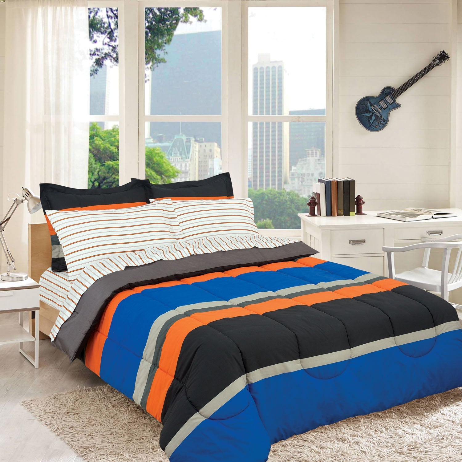 Brooklyn Flat Rugby Stripe Bed-in-a-Bag Set Supply