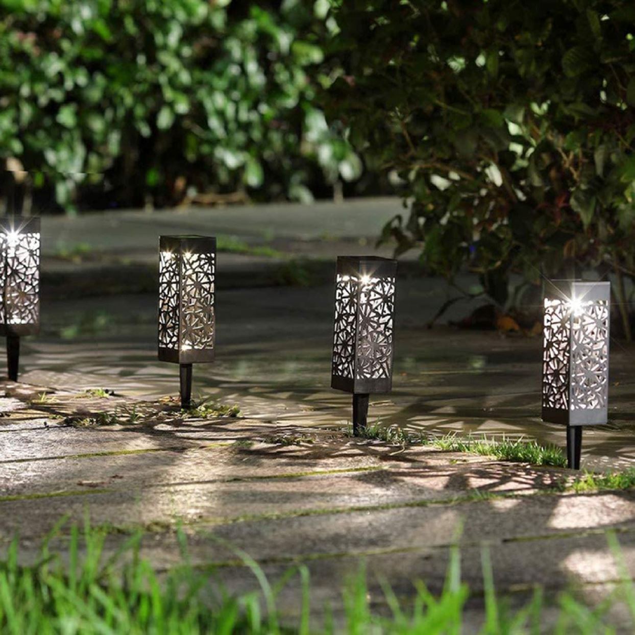 4-Pack: Waterproof Hollow Solar LED Garden Lawn Light Sale Clearance