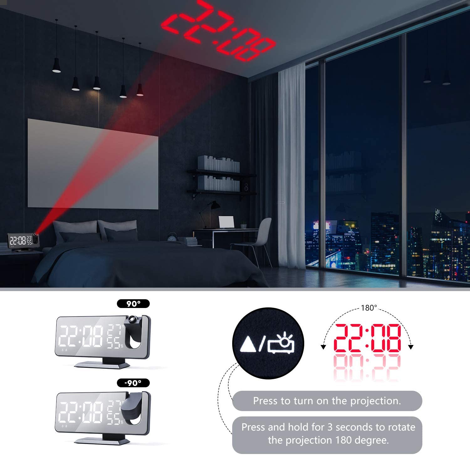 Bedroom Projection Digital Alarm Clock 2025 Unisex