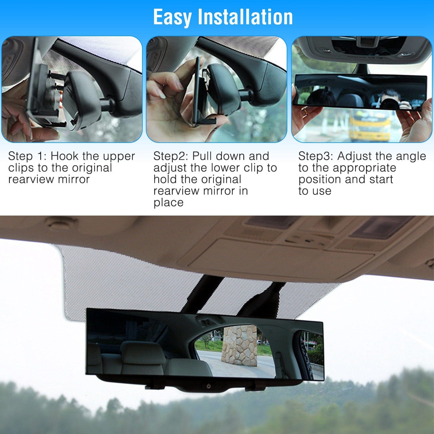 11.4-Inch Interior Clip-On Curve Car Rearview Mirror Enjoy For Sale