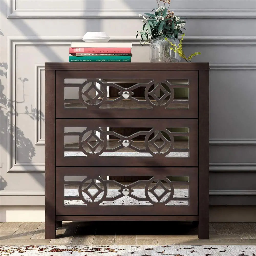 Mirrored Carved Pattern Modern Gold Finish Bedroom Nightstand Sale With Mastercard