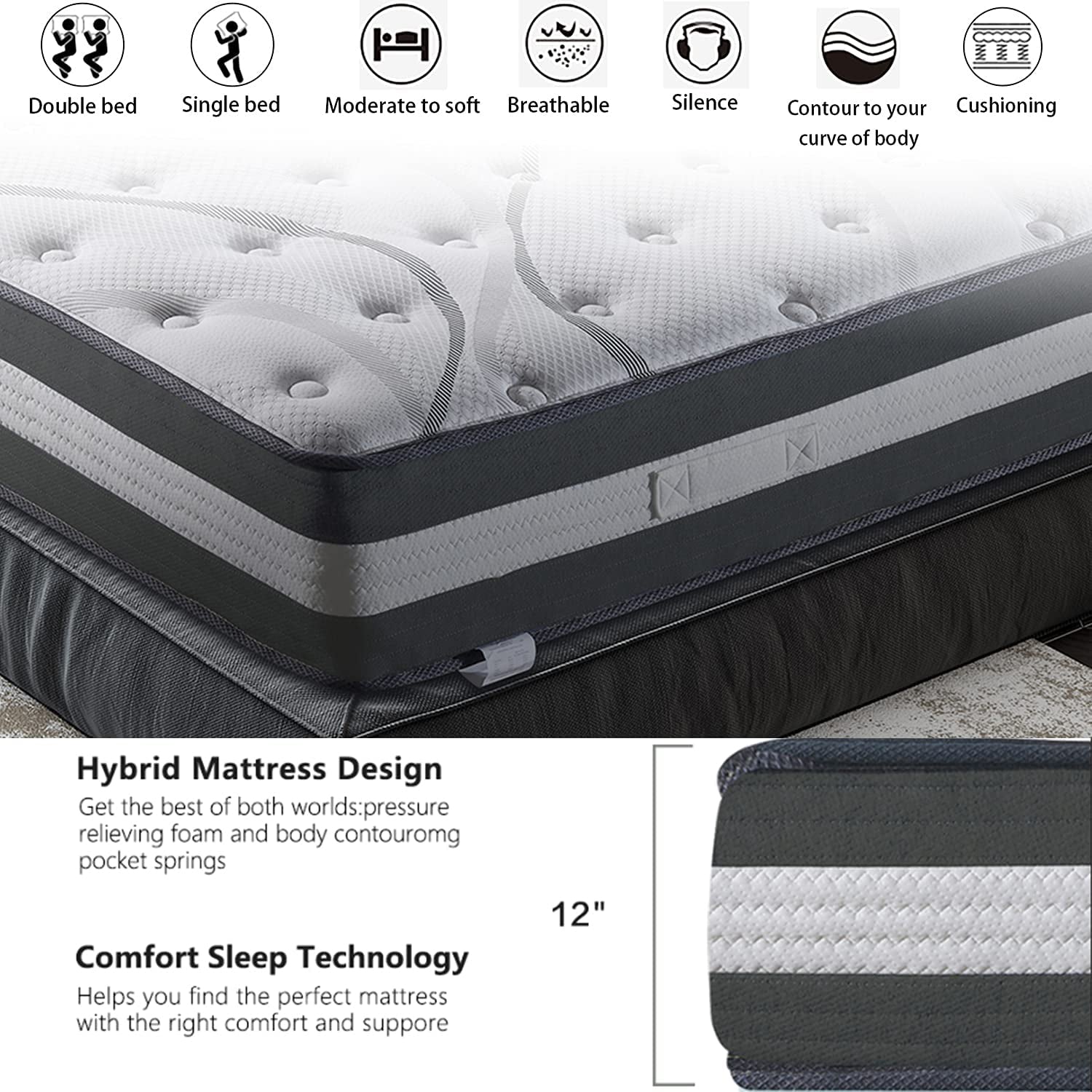 12 Hybrid Pocket Spring Mattress Sale Cheap Online