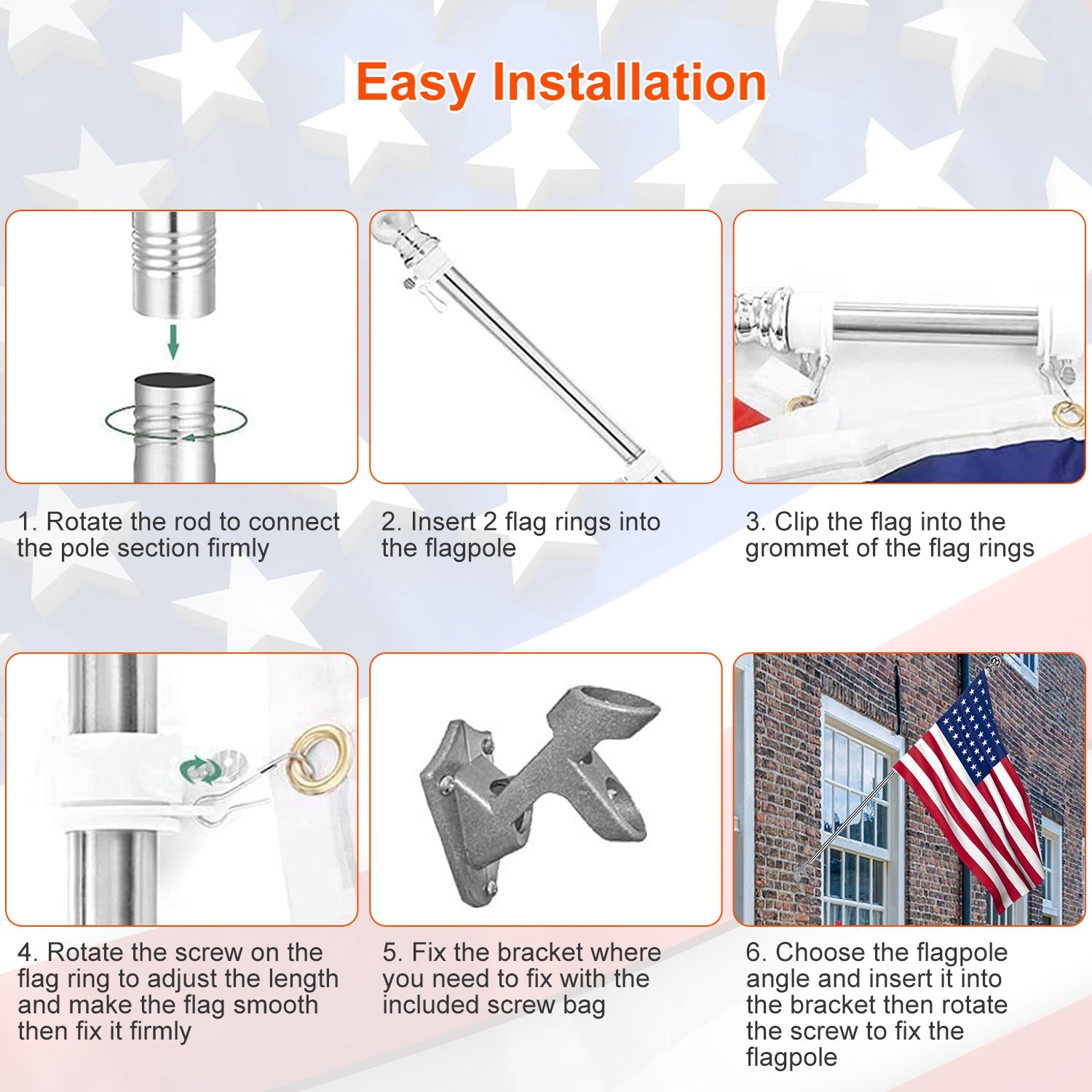 6Ft Stainless Steel Wall Mounted Flag Pole Collections