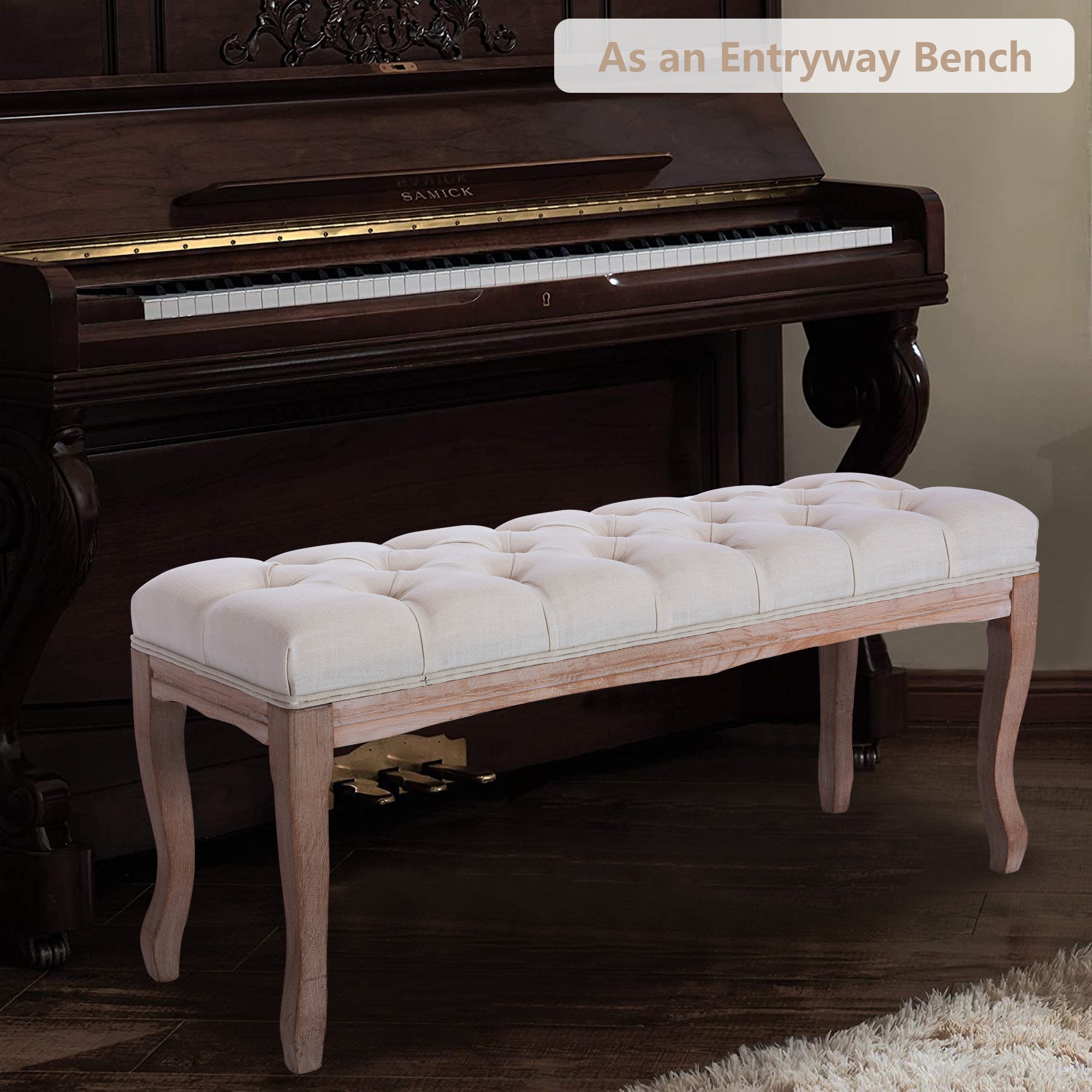 Entryway Wooden Bench, Upholstered Fabric Footstool Buy Cheap For Cheap