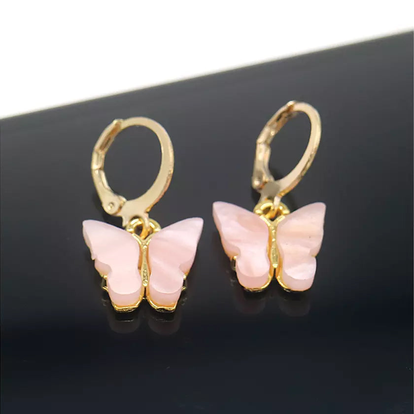 14K Gold and Lab Created Opal Butterfly Drop Earring Outlet Buy