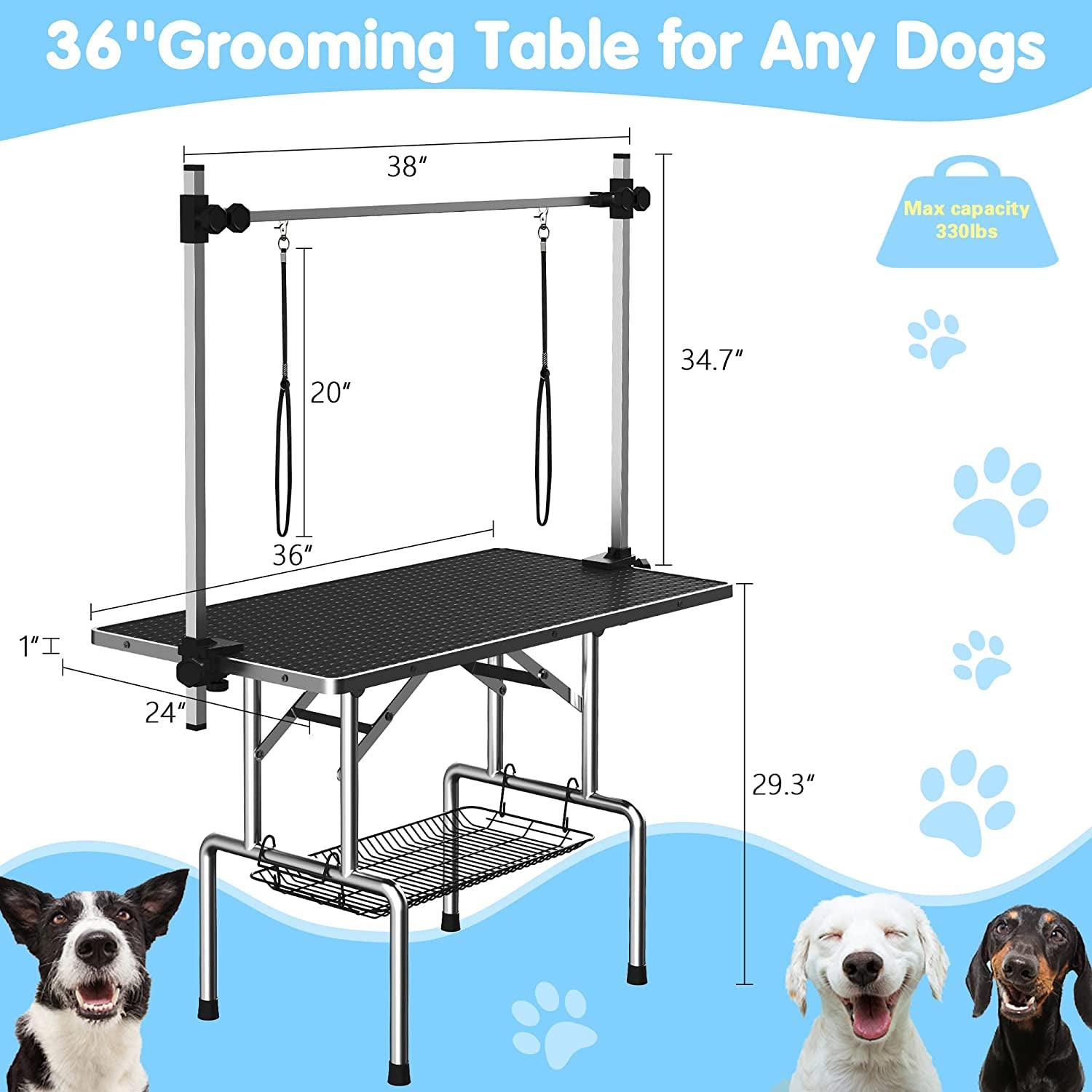 Adjustable Pet Large Foldable Dog Grooming Table with Arms Outlet Clearance