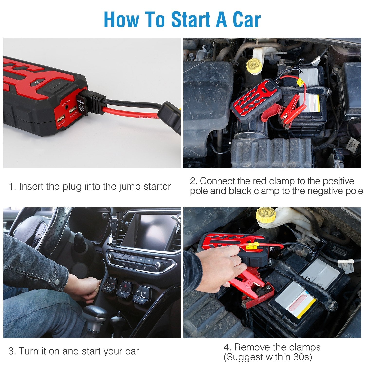 Car Jump Starter Booster with 4 Modes LED Flashlight Pick A Best