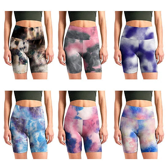 5-Pack: Women's High Waisted Tie Dye Athletic Biker Shorts Pay With Paypal Online