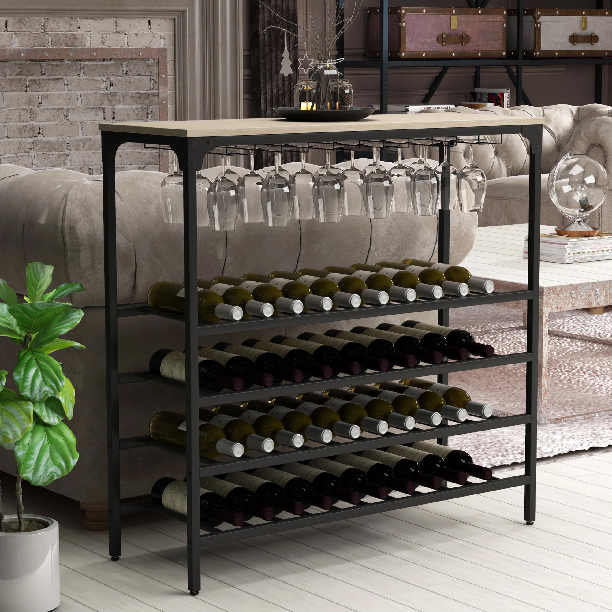 Rustic 40 Bottles Metal Floor Free Standing Wine Rack Table Online Online For Sale