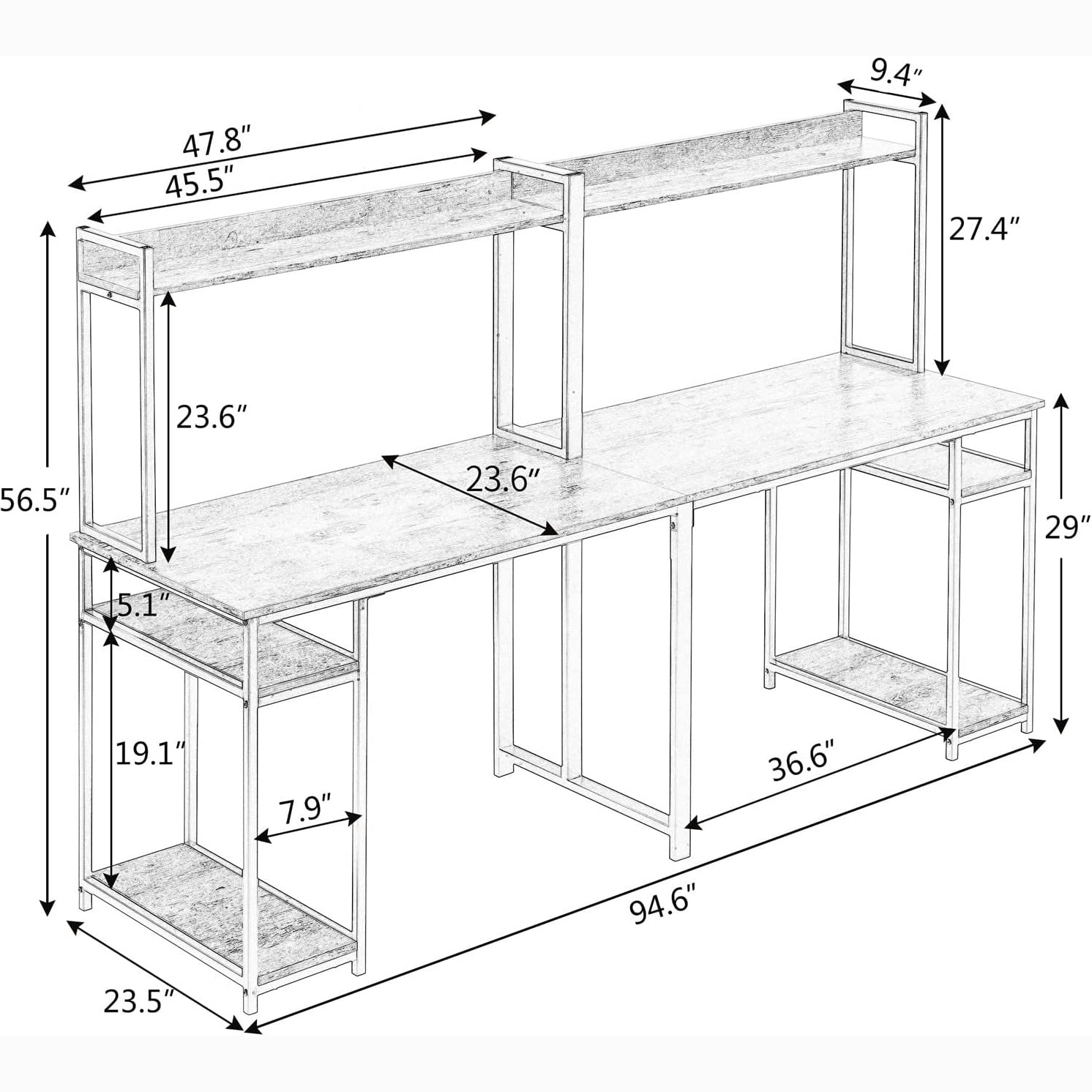 94.6 Inch Modern Two Person Computer Desk 100% Authentic For Sale