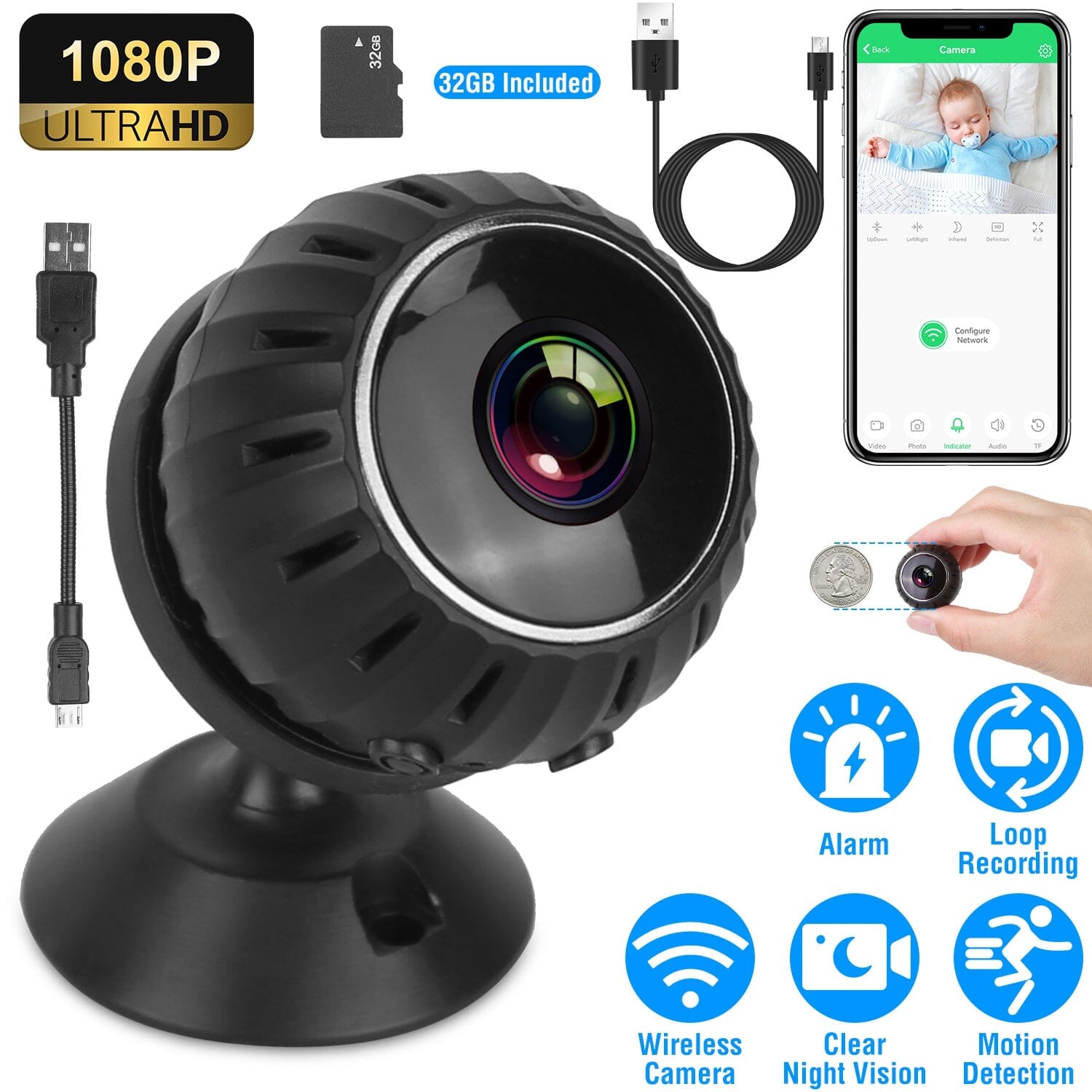 Mini Wireless Camera Wifi IR Night Vision HD 1080P Home Security With Paypal Low Pice