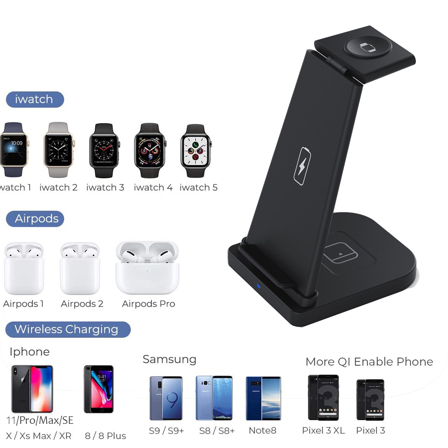 3-in-1 Foldable Fast Wireless Charging Stand Footaction Online