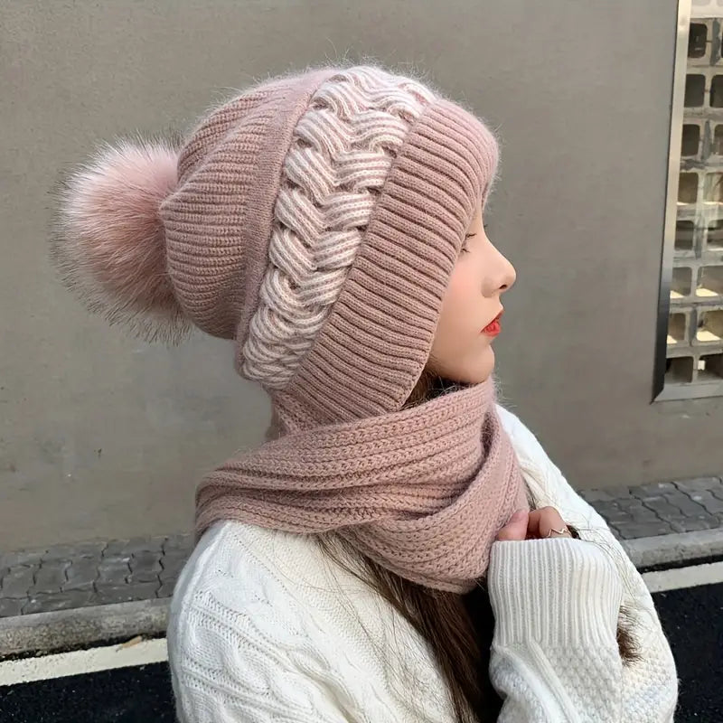 Coldproof Warm Beanie With Pom Classic Hooded Scarf Elastic Knit Hats Warm Beanies Sale Good Selling