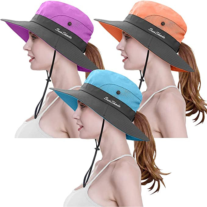 3-Piece: Women's Ponytail Wide Brim Sun Hat Cheap Amazon