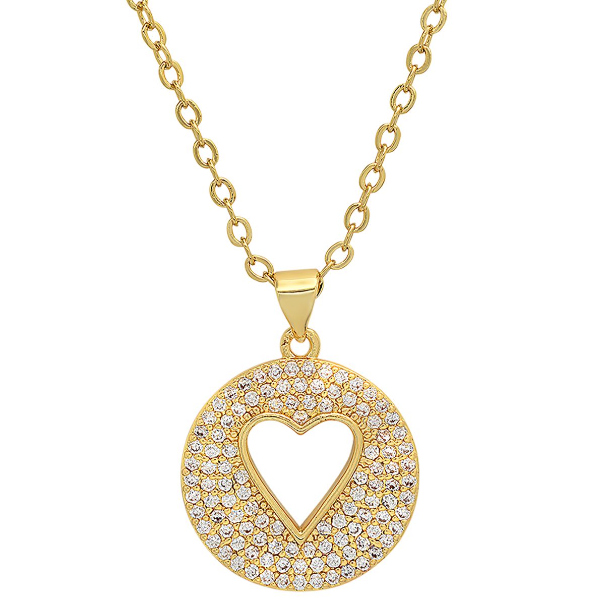Ladies 18k Gold Plated Brass Simulated Diamonds Round Heart Pendant Sale With Paypal