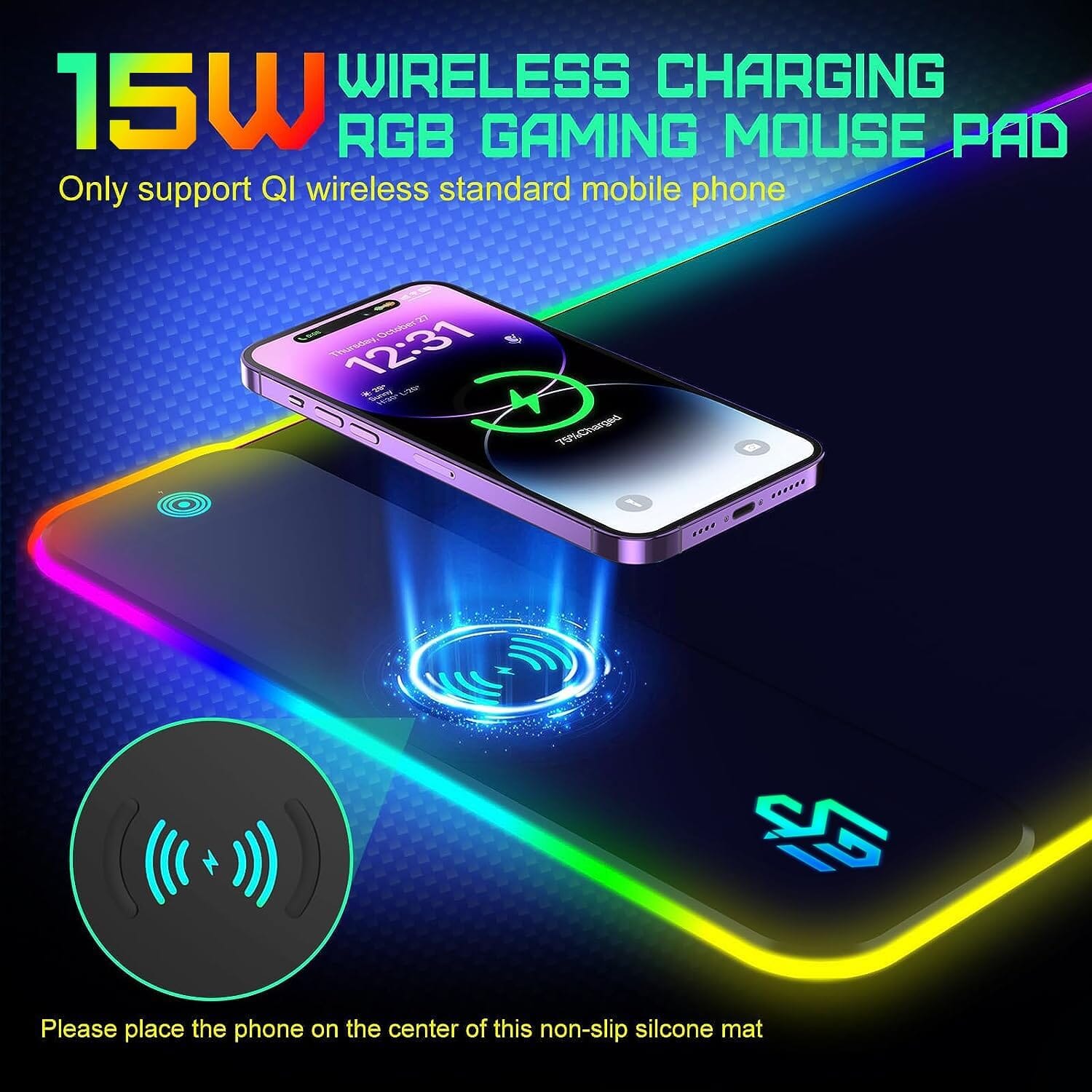 GIM Wireless Charging RGB Gaming Mouse Pad 10W  (Refurbished) Discount Inexpensive