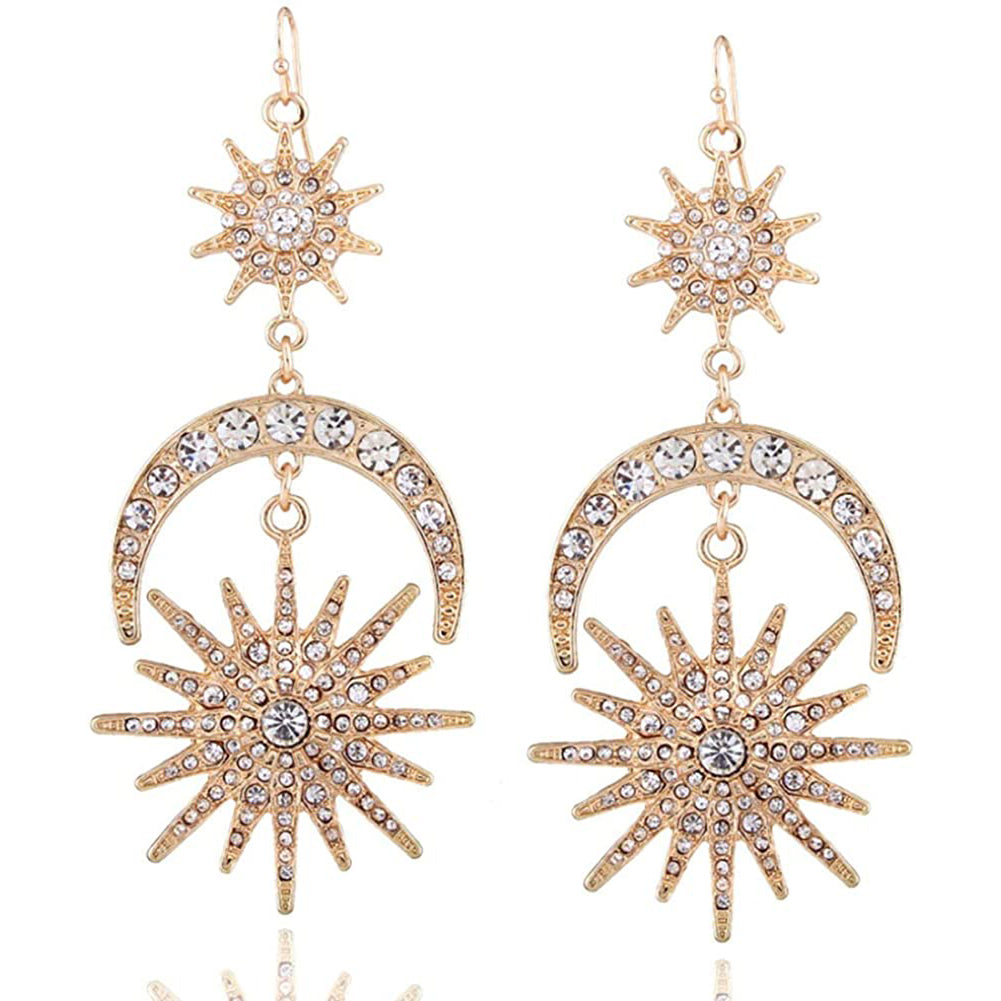 Exaggerated Luxury Sun Moon Stars Drop Earrings Get Authentic Sale Online