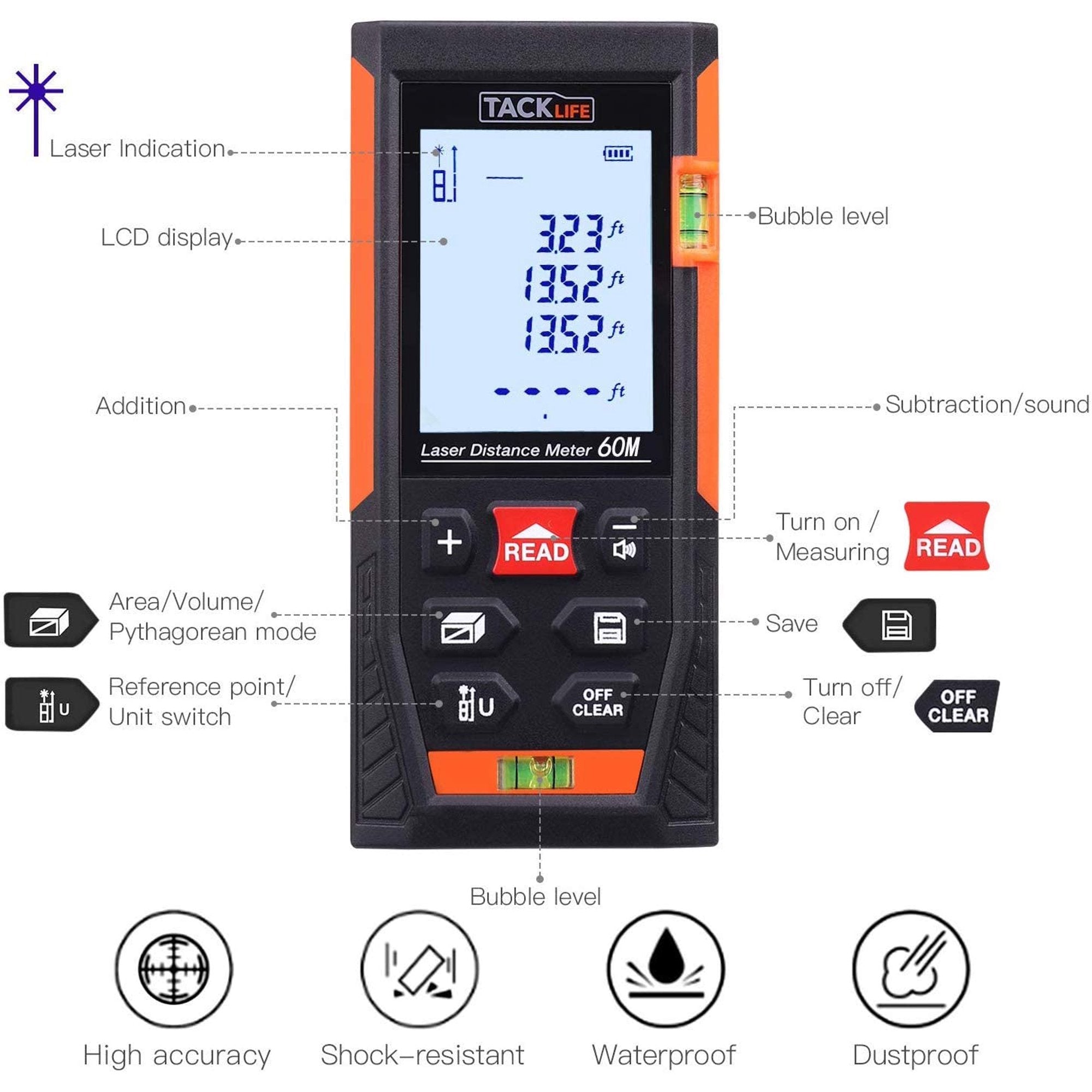 Tacklife HD60 Classic Laser Measuring Device 196Ft Free Shipping Real