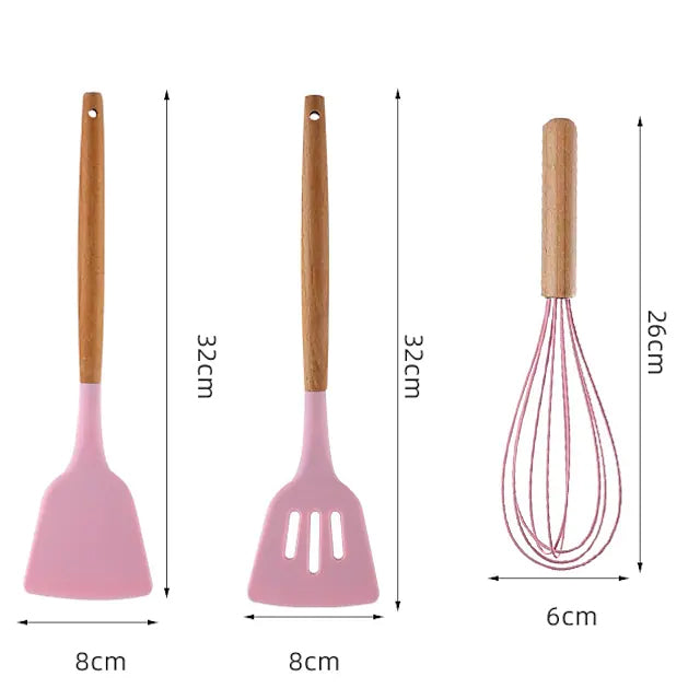12-Piece: Wood Handle Silicone Kitchenware New Styles For Sale