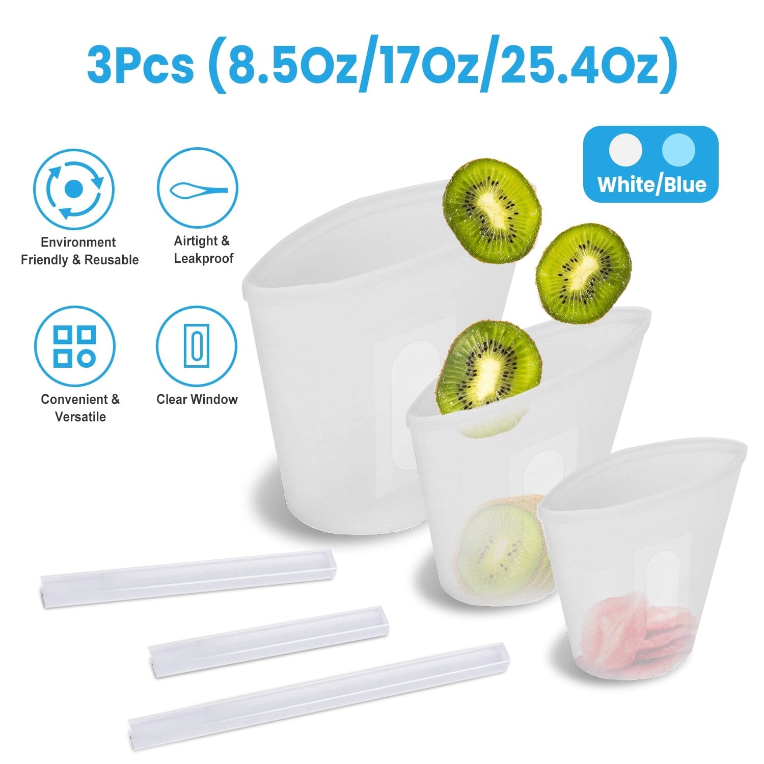 3-Pieces: Silicone Food Storage Bags Reusable Leakproof Food Container Set with 3 Seals Outlet Locations For Sale