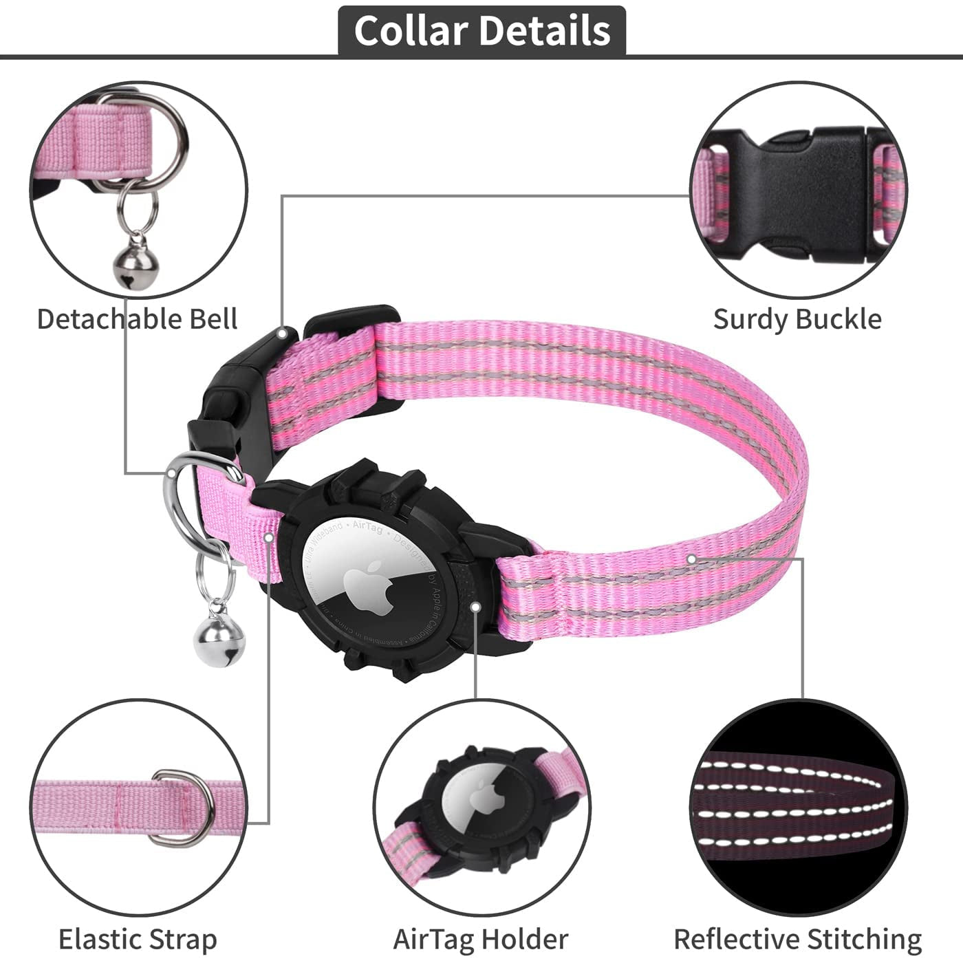 Reflective GPS Cat Collar with AirTag Holder and Bell Outlet Genuine