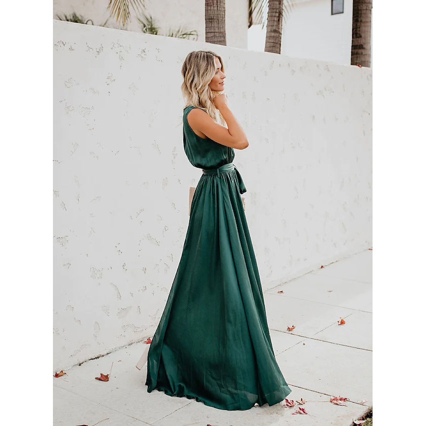 Women's Solid Color Slit Tie Maxi Dress Sale Good Selling