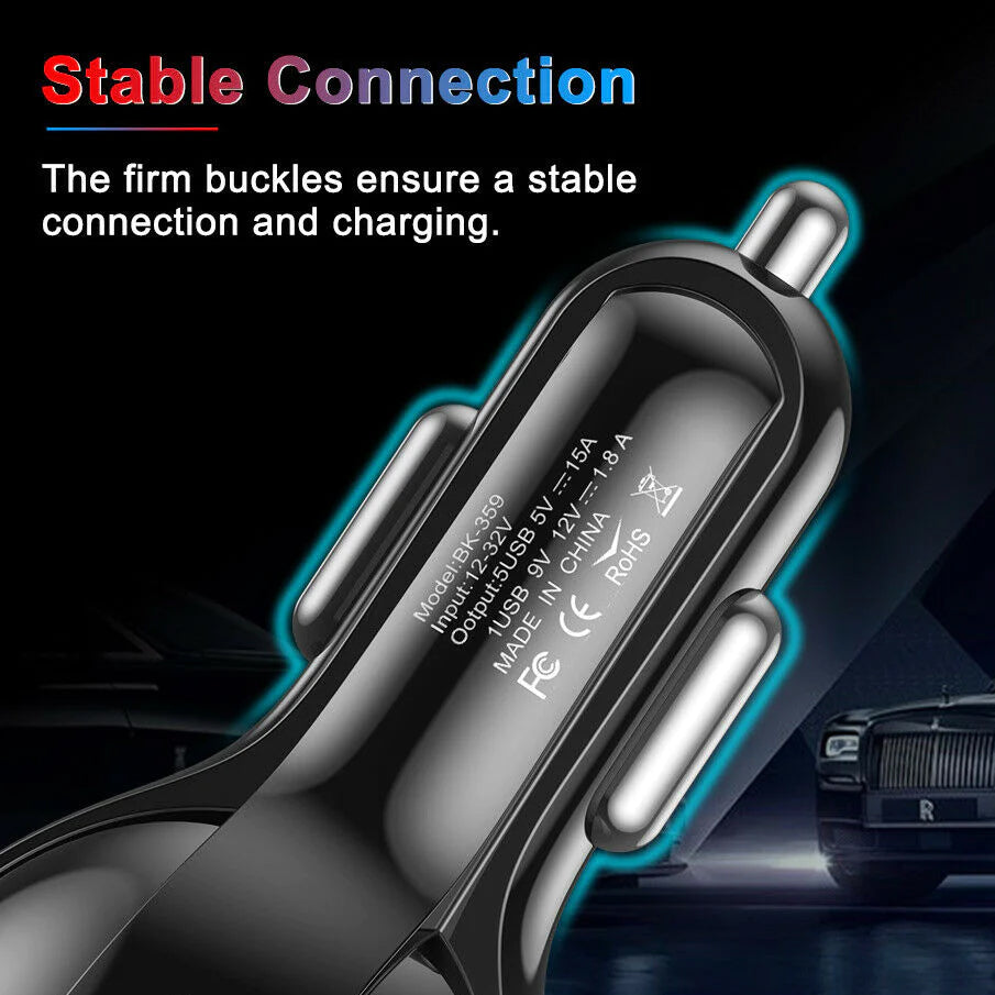 5 Port USB Fast Car Charger with LED Display Grey Outlet Store Online