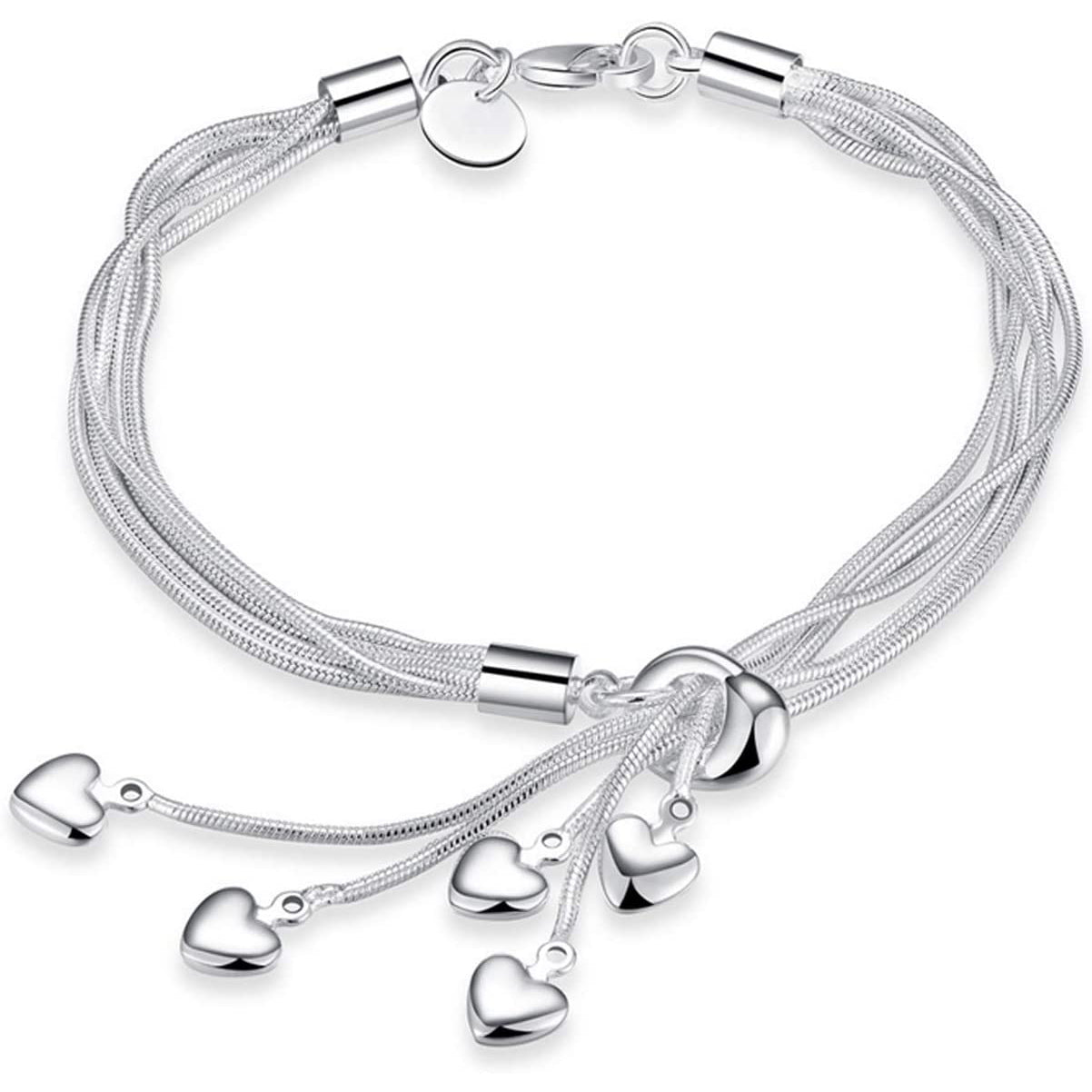 .925 Sterling Silver Five-Line Chain with Five-Heart Bracelet Sale Online Cheap