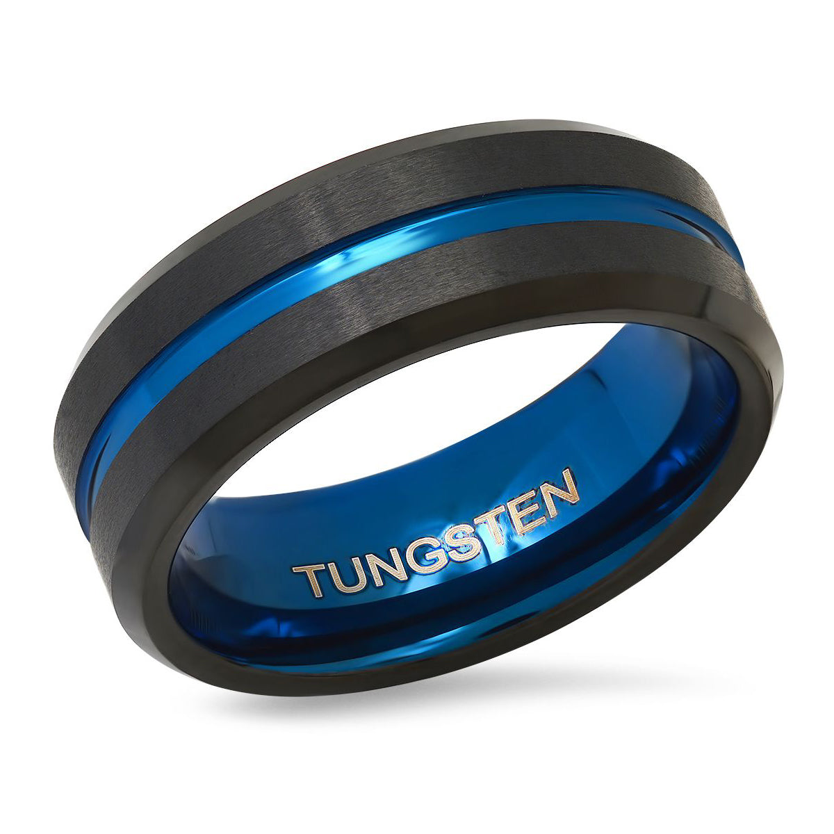 Men's Two Tone Blue and Black IP Tungsten Band Ring In China Sale Online