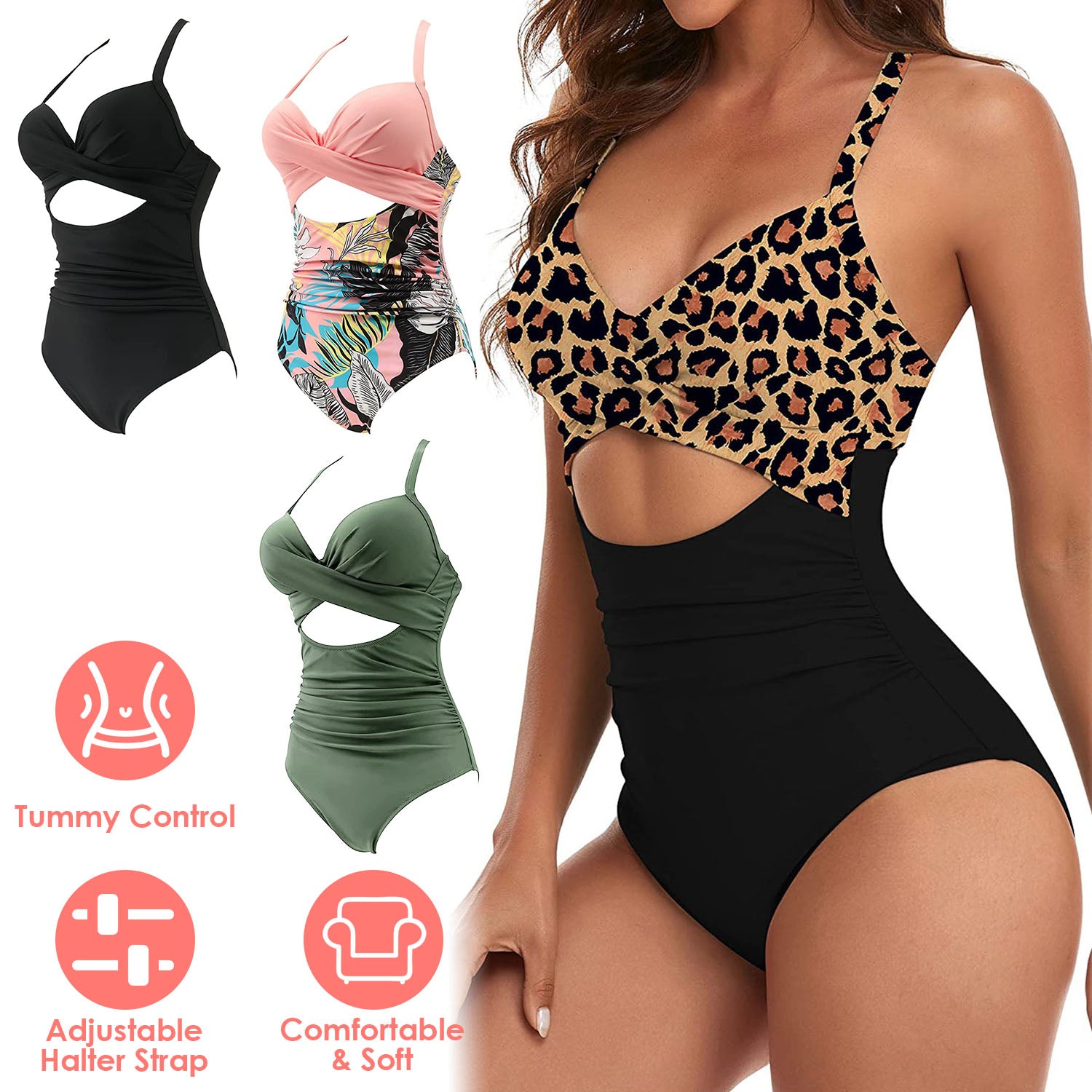 Women's One Piece High Waist Swimwear Tummy Control Cutout Cheap Discount Sale