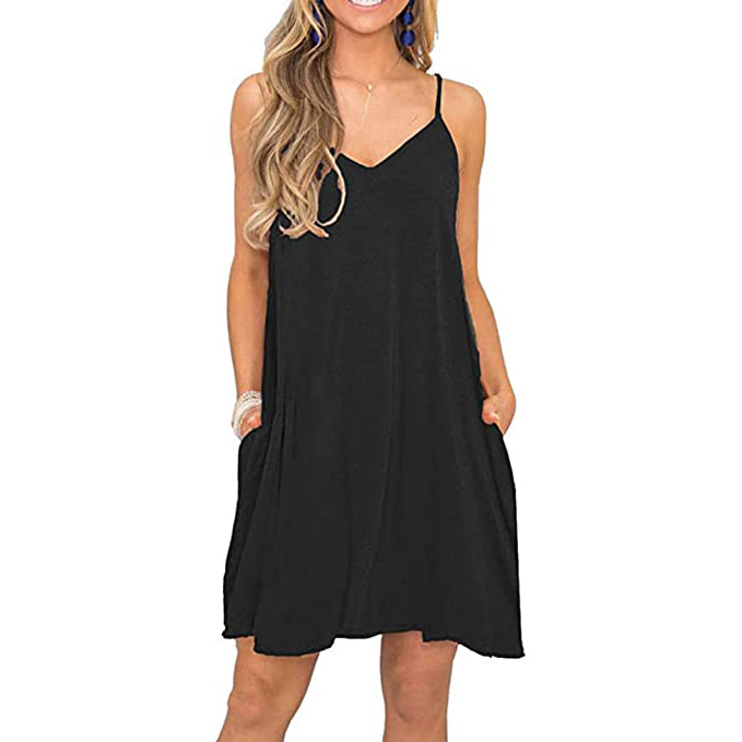 Women's Summer Spaghetti Strap Casual Swing Tank Beach Cover Up Dress with Pockets Cheap Websites