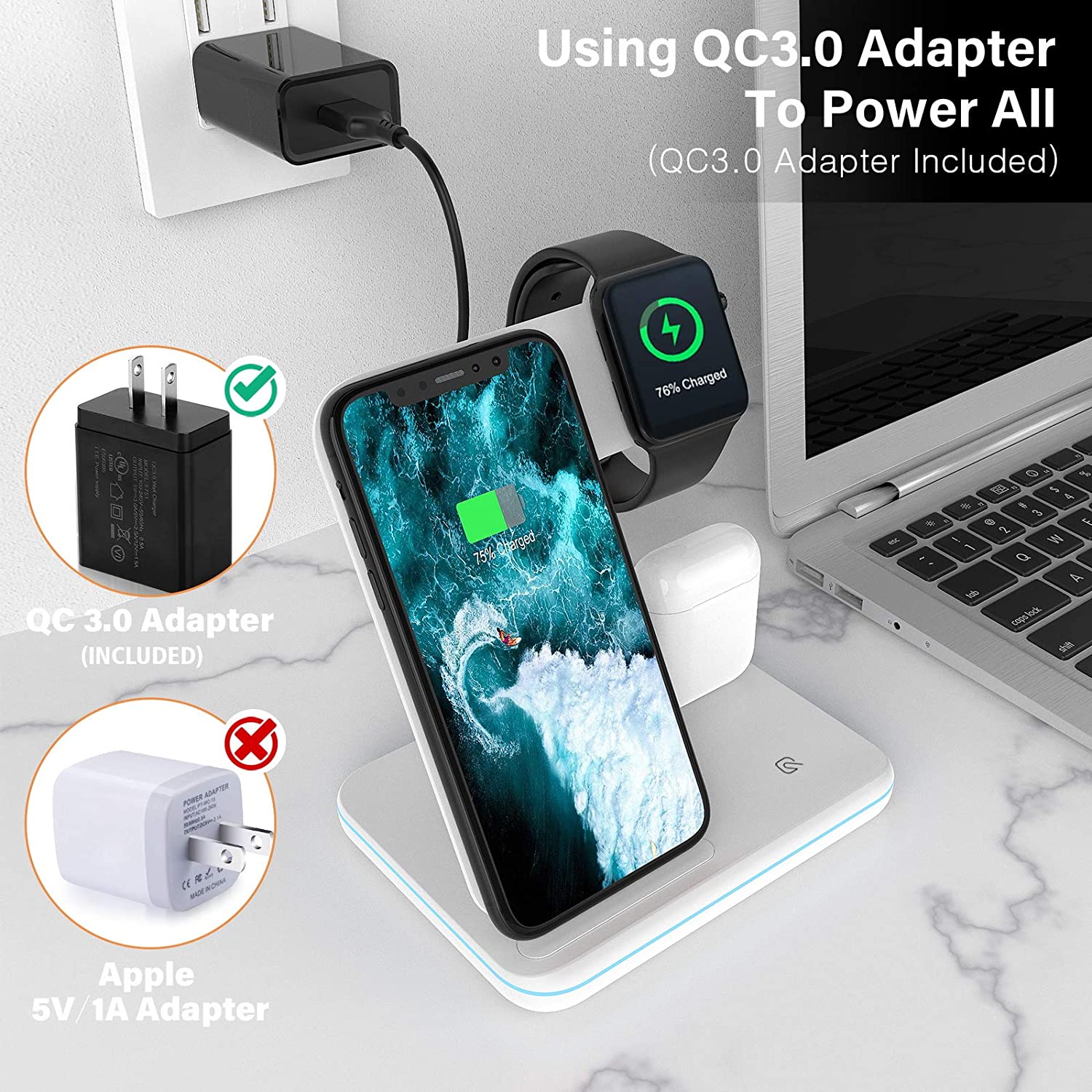 3-in-1 Qi-Certified 15W Fast Charging Station Sale Amazon