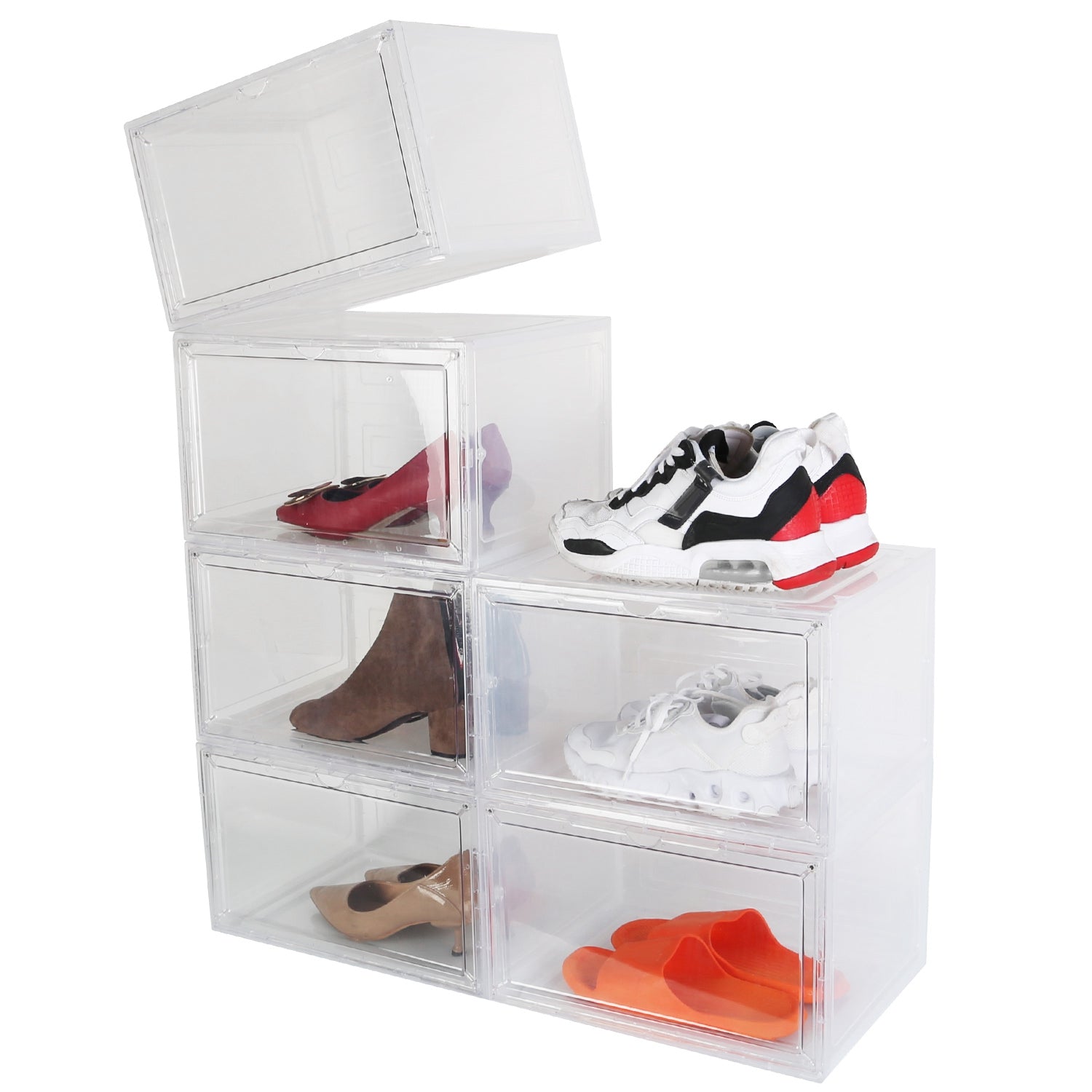 6-Pack: Collapsible Shoe Box Stackable Shoe Storage Bin with Magnetic Door Buy Cheap Manchester