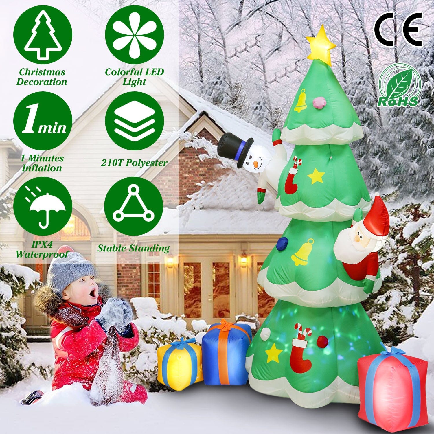 Christmas Tree Inflatable Decoration with LED Light Built-in Air Blower Discount Footaction