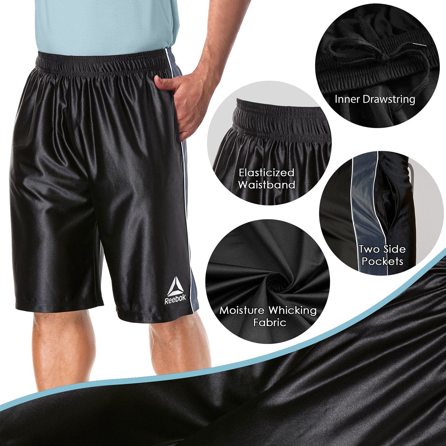 4-Pack: Reebok Men's Two Toned Athletic Performance Dazzle Shorts With Pockets Outlet 2025 Newest