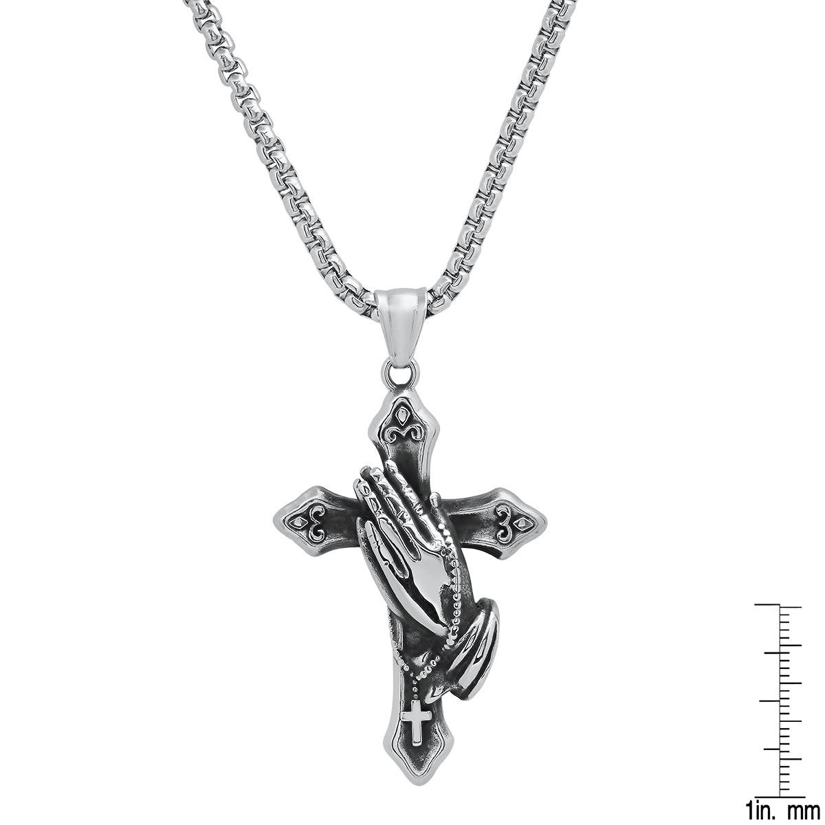 Men's Stainless Steel Oxidized Prayer Hand and Cross Pendant Clearance Reliable