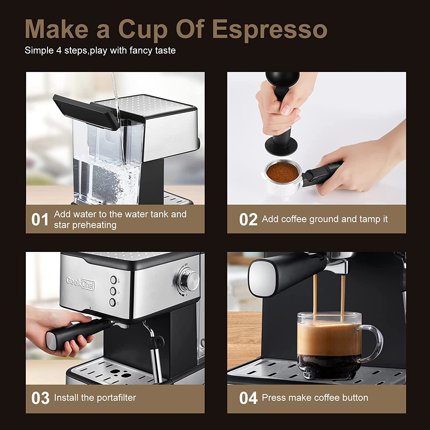 Geek Chef Espresso Machine Coffee with Milk Frother Steam Wand Discounts