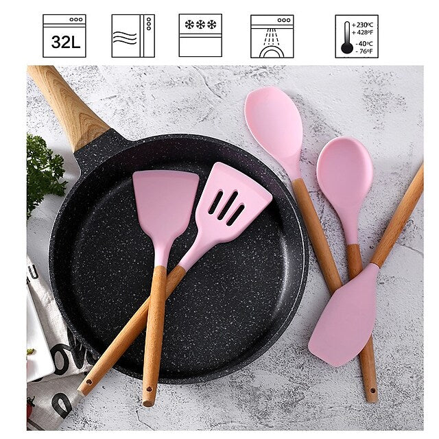 12-Piece: Wood Handle Silicone Kitchenware New Styles For Sale