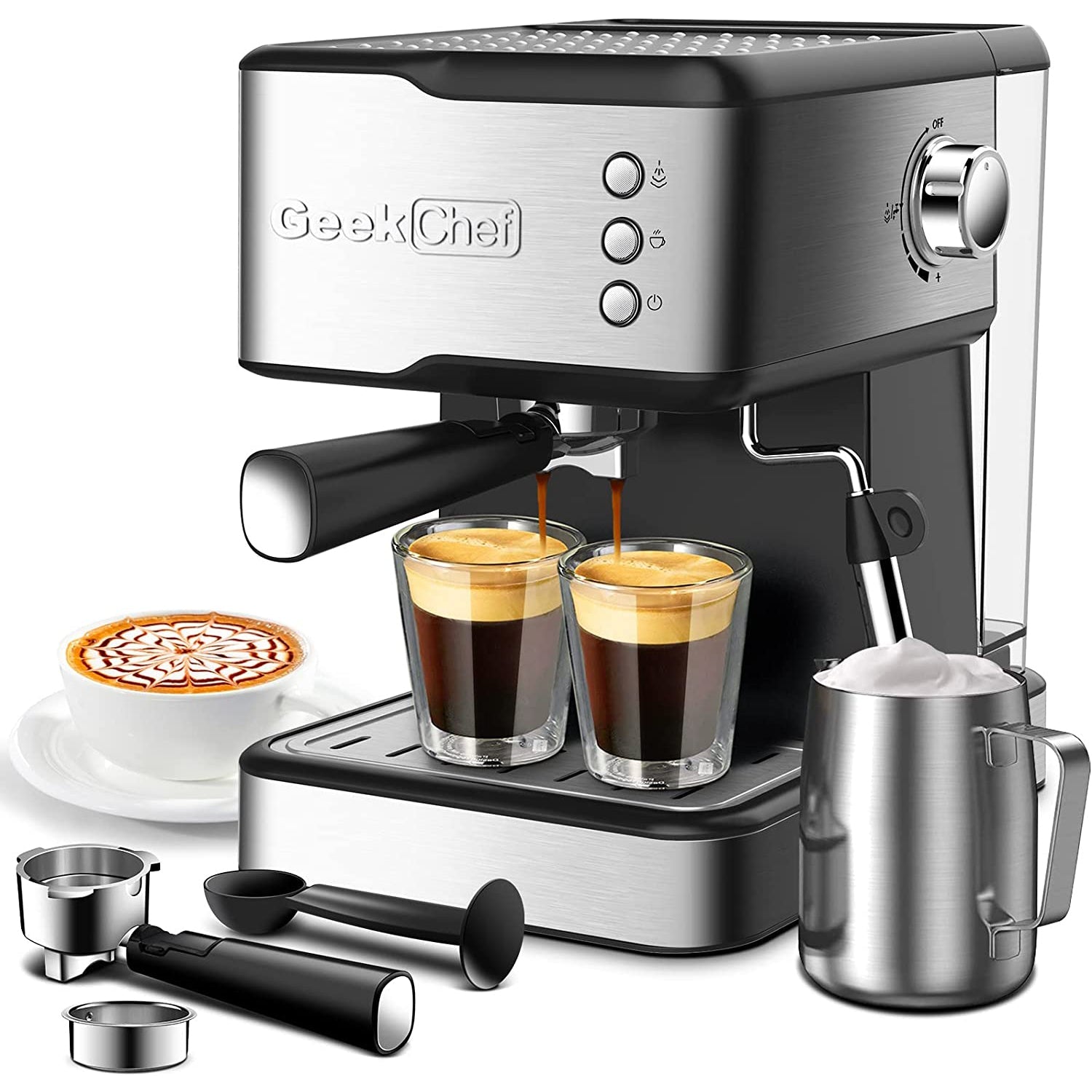 Geek Chef Espresso Machine Coffee with Milk Frother Steam Wand Discounts