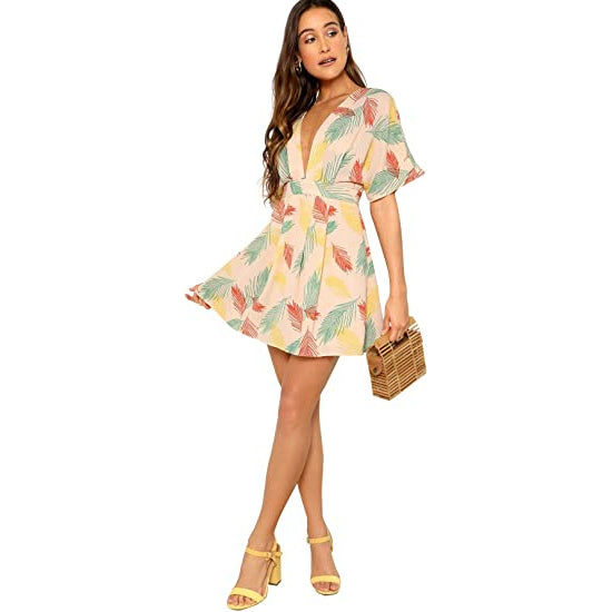 Women's Ditsy Floral Plunge Neck Knot Front A Line Short Dress Discount Release Dates